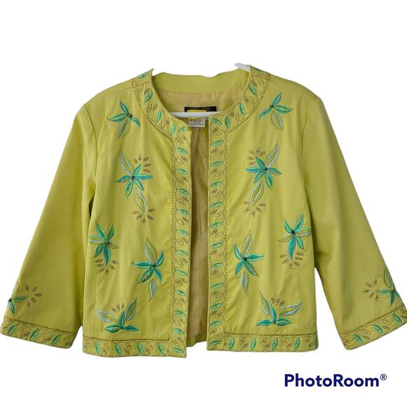 Beaded embroidered yellow three quarter sleeve jacket, medium - Picture 1 of 8